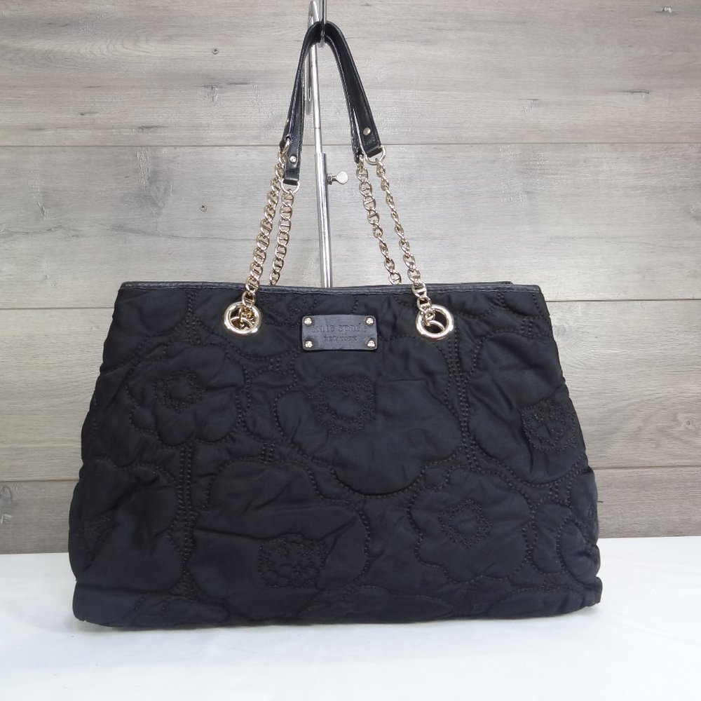 Kate Spade New York Nylon Leather Quilted Canvas Chain Tote Shoulder Bag